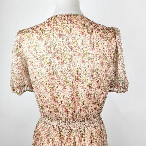 ASTR Label Love Story Floral Button Front V-Neck Short Puff Sleeve Midi Dress S - Picture 10 of 13